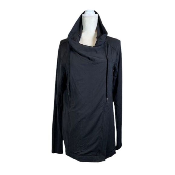 Lululemon Coast Easy Wrap Black Jacket Asymmetric Zip Front Snap Hoodie Size 8 - Picture 3 of 14